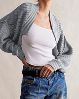 Damen-Strickjacke mit Ajourmuster und weiten Ärmeln – Solveig in Grau