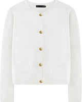 Damen-Strickjacke mit Rundhalsausschnitt, Knöpfen und Taschen – Sorelia in Weiß