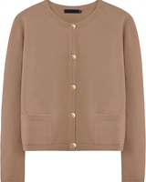 Damen-Strickjacke mit Rundhalsausschnitt, Knöpfen und Taschen – Sorelia in Khaki