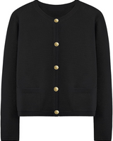 Damen-Strickjacke mit Rundhalsausschnitt, Knöpfen und Taschen – Sorelia in Schwarz