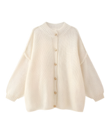 Oversize-Strickjacke mit grobem Strickmuster, Rollkragen und Metallknöpfen – Koranna in Beige