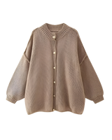 Oversize-Strickjacke mit grobem Strickmuster, Rollkragen und Metallknöpfen – Koranna in Kaffee