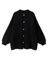 Oversize-Strickjacke mit grobem Strickmuster, Rollkragen und Metallknöpfen – Koranna in Schwarz