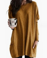Carlotta | Damen Langer Pullover mit Zwei Taschen in Khaki