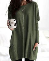 Carlotta | Damen Langer Pullover mit Zwei Taschen in Dunkelgrün