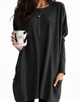 Carlotta | Damen Langer Pullover mit Zwei Taschen in Schwarz