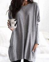 Carlotta | Damen Langer Pullover mit Zwei Taschen in Grau