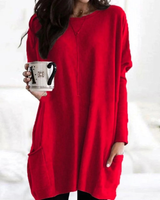 Carlotta | Damen Langer Pullover mit Zwei Taschen in Rot