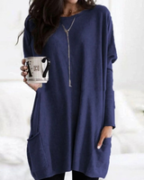 Carlotta | Damen Langer Pullover mit Zwei Taschen in Blau