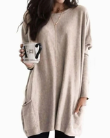 Carlotta | Damen Langer Pullover mit Zwei Taschen in Beige