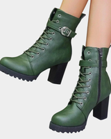 Caroline | Damen Orthopädische Stiefeletten mit Schnürsenkeln, Schnalle und Reißverschluss in Grün