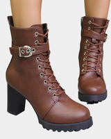 Caroline | Damen Orthopädische Stiefeletten mit Schnürsenkeln, Schnalle und Reißverschluss in Braun