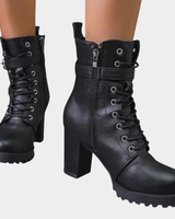 Caroline | Damen Orthopädische Stiefeletten mit Schnürsenkeln, Schnalle und Reißverschluss in Schwarz