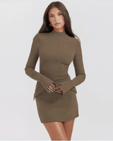 Caroline | Damen Reverskleid Elegant Vielseitig Casual in Khaki