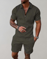 Caspian | Herren Texturiert Polo Shorts Set in Grün