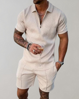 Caspian | Herren Texturiert Polo Shorts Set in Khaki