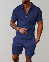 Caspian | Herren Texturiert Polo Shorts Set in Marineblau