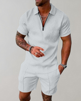 Caspian | Herren Texturiert Polo Shorts Set in Weiß