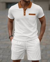 Casual Smart Zweiteiler Mit Polohemd Und Shorts in Weiß