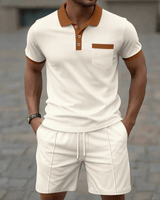 Casual Smart Zweiteiler Mit Polohemd Und Shorts in Khaki