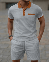 Casual Smart Zweiteiler Mit Polohemd Und Shorts in Grau