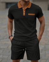 Casual Smart Zweiteiler Mit Polohemd Und Shorts in Schwarz