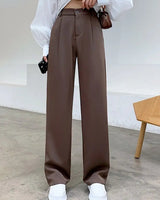 Damen Hohe Taille mit Taschen Stoffhose in Dunkelbraun