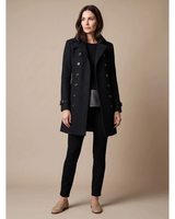 Cataleya | Damen Trench Coat mit Revers und Knöpfen in Schwarz