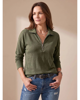 Catrina | Damen Pullover mit Kragen und Halb Zip in Grun