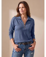 Catrina | Damen Pullover mit Kragen und Halb Zip in Blau