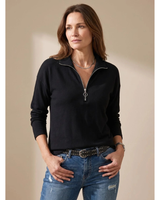 Catrina | Damen Pullover mit Kragen und Halb Zip in Schwarz