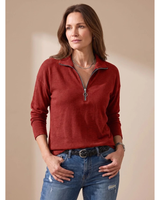 Catrina | Damen Pullover mit Kragen und Halb Zip in Rot