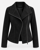 Damen-Bikerjacke in Wildlederoptik mit diagonalem Reißverschluss – Noémie in Schwarz