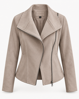 Damen-Bikerjacke in Wildlederoptik mit diagonalem Reißverschluss – Noémie in Beige