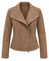 Damen-Bikerjacke in Wildlederoptik mit diagonalem Reißverschluss – Noémie in Khaki