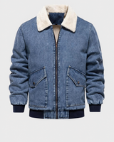 Bomberjacke aus Jeansstoff mit Lammfellfutter und Reißverschluss – Tobias in Blau