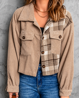 Korte Damenjacke aus Cord mit Karomuster – Isaline in Beige