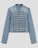 Damen-Jeansjacke mit Stehkragen und Metallknöpfen – Apolline in Blau