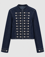 Damen-Jeansjacke mit Stehkragen und Metallknöpfen – Apolline in Marineblau