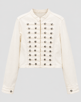Damen-Jeansjacke mit Stehkragen und Metallknöpfen – Apolline in Weiß