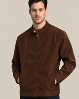 Herren-Jacke in Wildlederoptik mit hohem Kragen und Reißverschluss vorne – Mathis in Kaffee