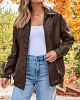 Oversize-Damenjacke in Lederoptik mit elastischem Saum – Alizée in Kaffee