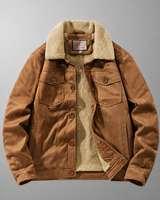 Herrenjacke in Wildlederoptik mit Futter in Lammfelloptik – Bruno in Khaki
