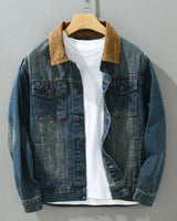 Herren-Jeansjacke mit Cordkragen im Washed-Look – Dario in Blau