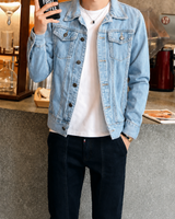 Jeansjacke im Washed-Look mit Pattentaschen – Stellan in Blau