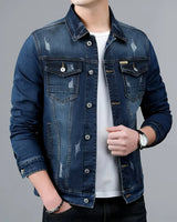 Herren-Jeansjacke im Washed-Look mit Pattentaschen – Armand in Marineblau