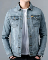 Herren-Jeansjacke im Washed-Look mit Pattentaschen – Armand in Grau