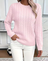 Doris | Damen Gemütlicher Winter-Zopfmuster-Strickpullover in Rosa