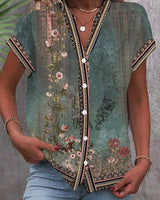 Autumn | Blumenmuster V-Ausschnitt Bluse in Grün
