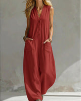 Farella - Jumpsuit mit weitem Bein und lockerer Passform in Rot